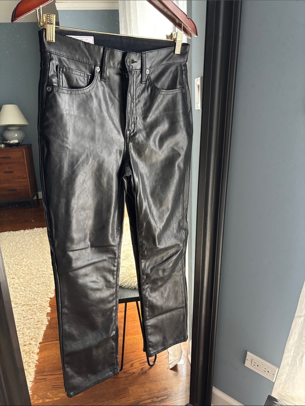 GAP Black Straight-Leg Faux Leather Pants